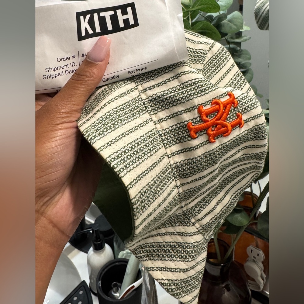 Kith Green Striped Cap with Orange Embroidery